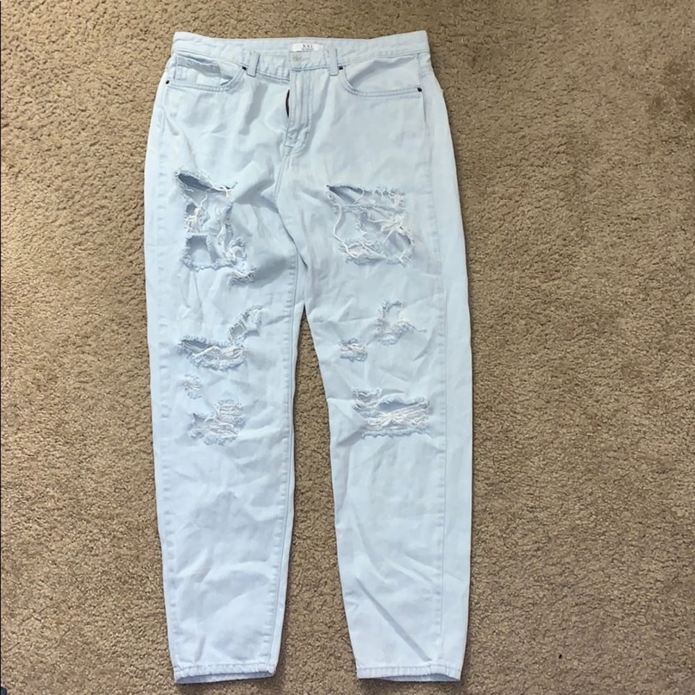 Ripped light wash high rise jeans